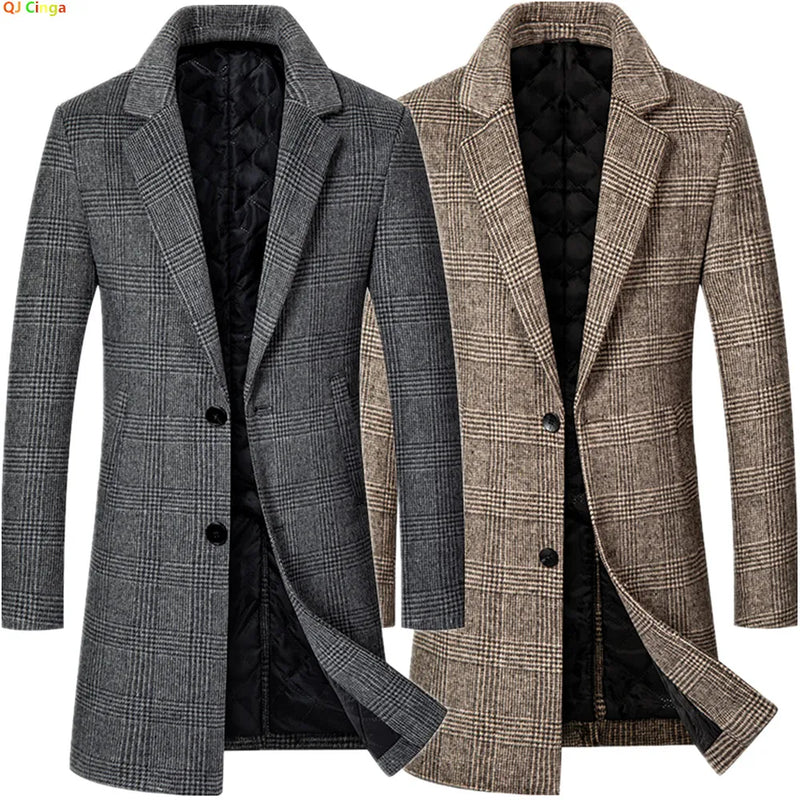 High Quality Mens Dark Gray Wool Trench Coat Winter Warm Long Jacket Business Casual Party Asian Size M-4XL
