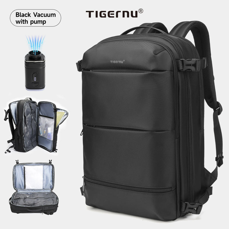 Tigernu Vacuum Compression Backpacks Men Travel Backpack Expandable USB Bag Large Capacity 17 Laptop Bags For School Cabin Bags