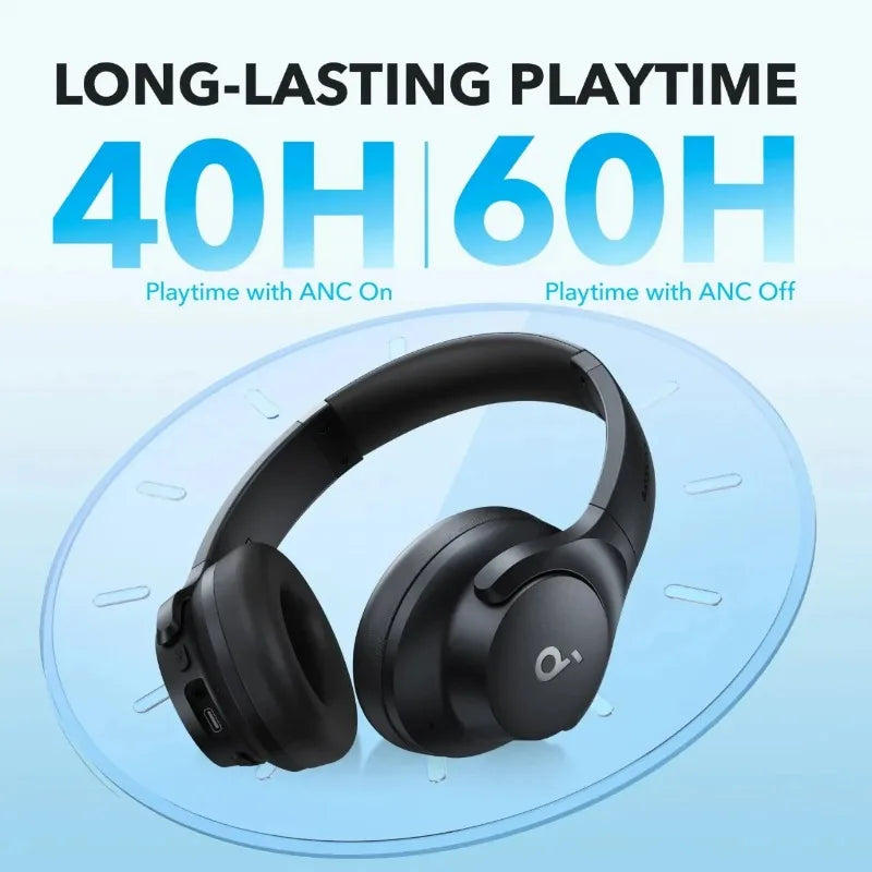 កាសស្តាប់ត្រចៀកប៊្លូធូស Soundcore Q20i ភ្ជាប់ក្បាលជាមួយនឹងការកាត់បន្ថយសំឡេងរំខានសកម្ម និងកាសស្តាប់ត្រចៀកសម្រាប់លេងហ្គេម ANKER
