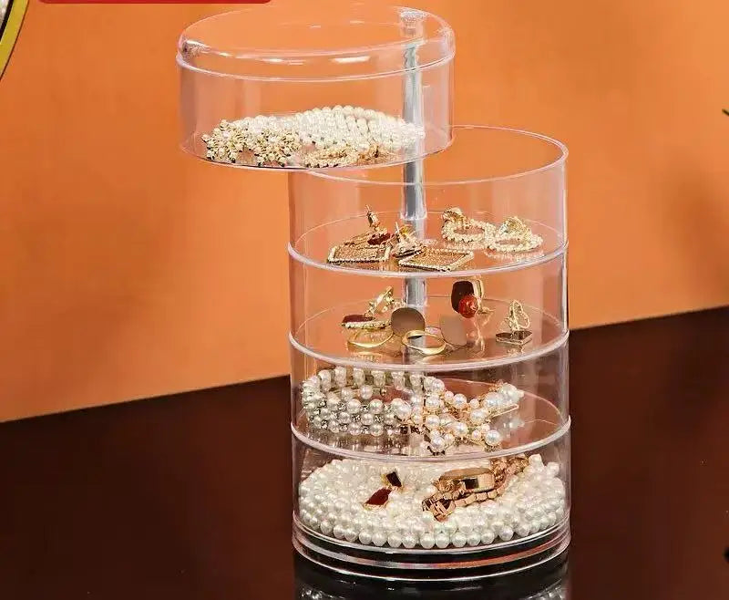4 Tier Rotatable Acrylic Jewelry Organizer Display Stand Clear Spinning Earring Hair Clip Ring Storage Holder Makeup Cosmetic Ac