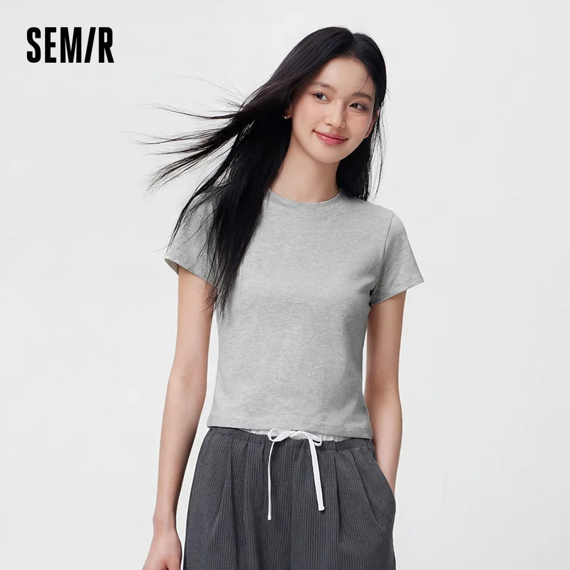 Semir Womens Tshirt 2026 Short Style Slim Regular Shoulder Crew Neck Versatile Cool Feeling Casual