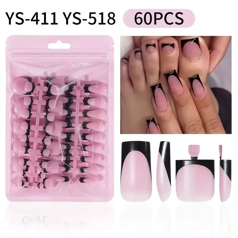 Square French Press On Nails 60Pcs Reusable Fake Nail Tips Invisible Removable Pre-made False Nails For Fingers Toenails Daily M