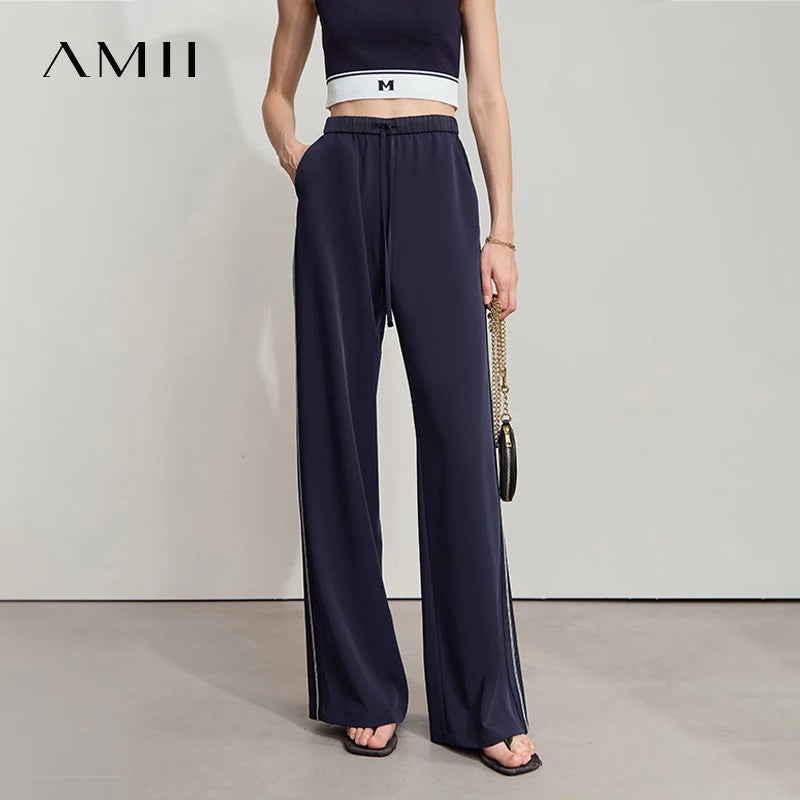 Amii Loose Casual Pants Solid Color Straight 2026 Summer Office Lady Draped Pockets Draped Slim Tie Webbing Trousers 12542178