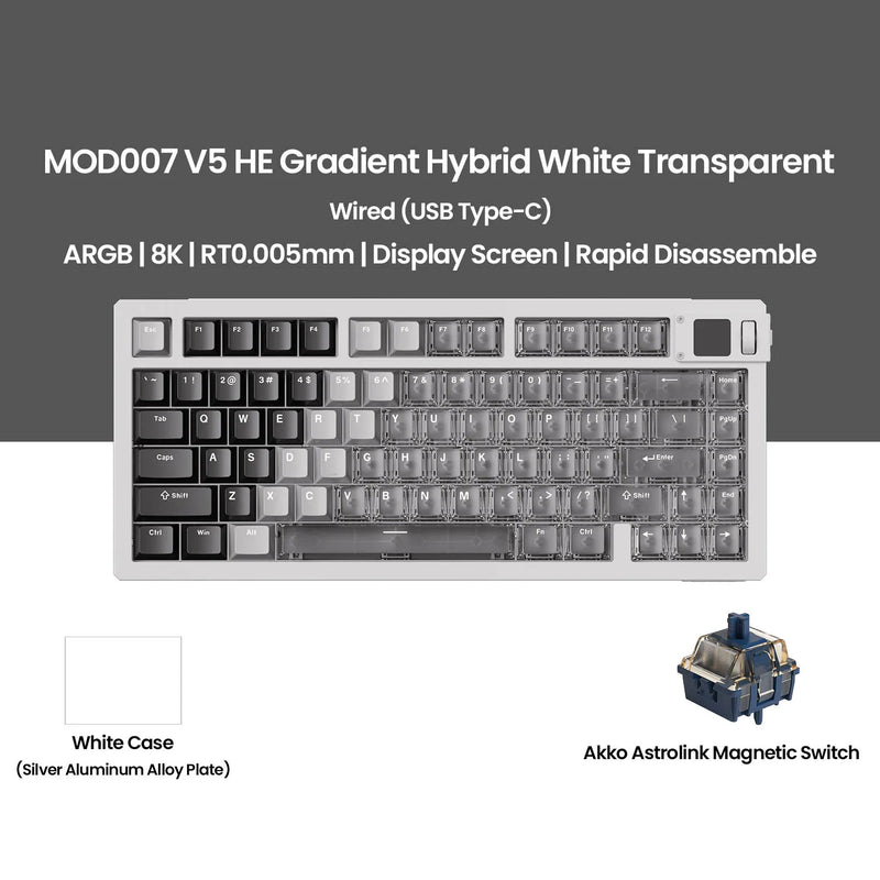 Akko MOD007 V5 HE Magnetic Keyboard with Display Screen 75% Rapid Trigger 0.005mm 8K RGB Gaming Mechanical Keyboard Aluminum CNC