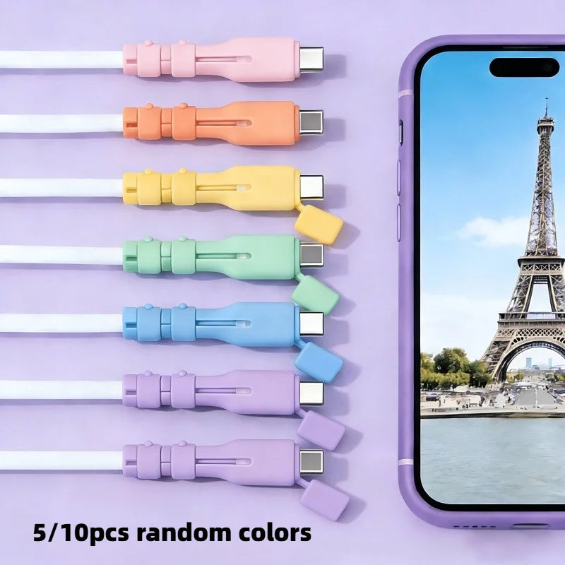ស្រោមការពារខ្សែ USB-C ចំនួន 5/10 សន្លឹក ការពារការបាក់ ស័ក្តិសមសម្រាប់ស្មាតហ្វូន ថេប្លេត ឆបគ្នាជាមួយខ្សែទិន្នន័យ USB-C។