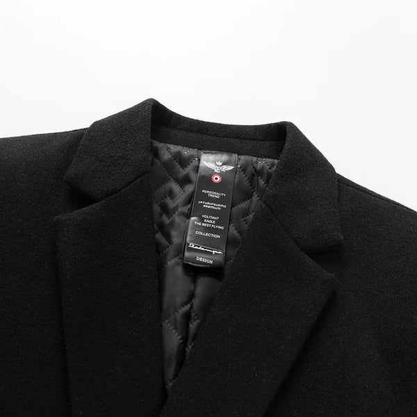Men's Wool Trench Coats for Fall and Winter; Warm, Business-casual Long Jackets Available in Gray, Blue, and Black. 2027 New