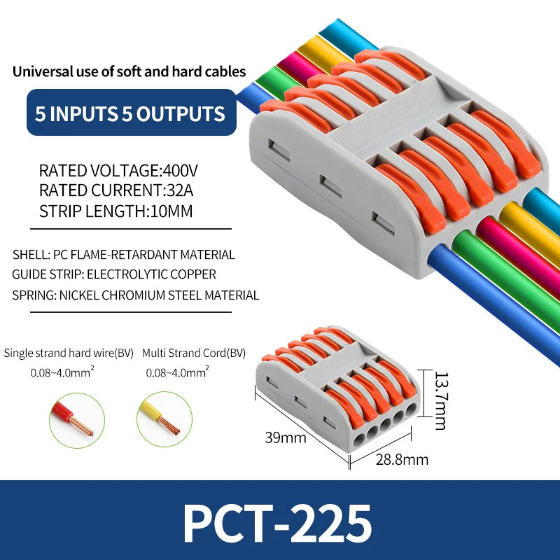 10/1000PCS Mini Quick Wiring Connector Universal Splitter wiring cable Push-in Combined Butt Terminal Block 1 in 2/3 out 32A SPL
