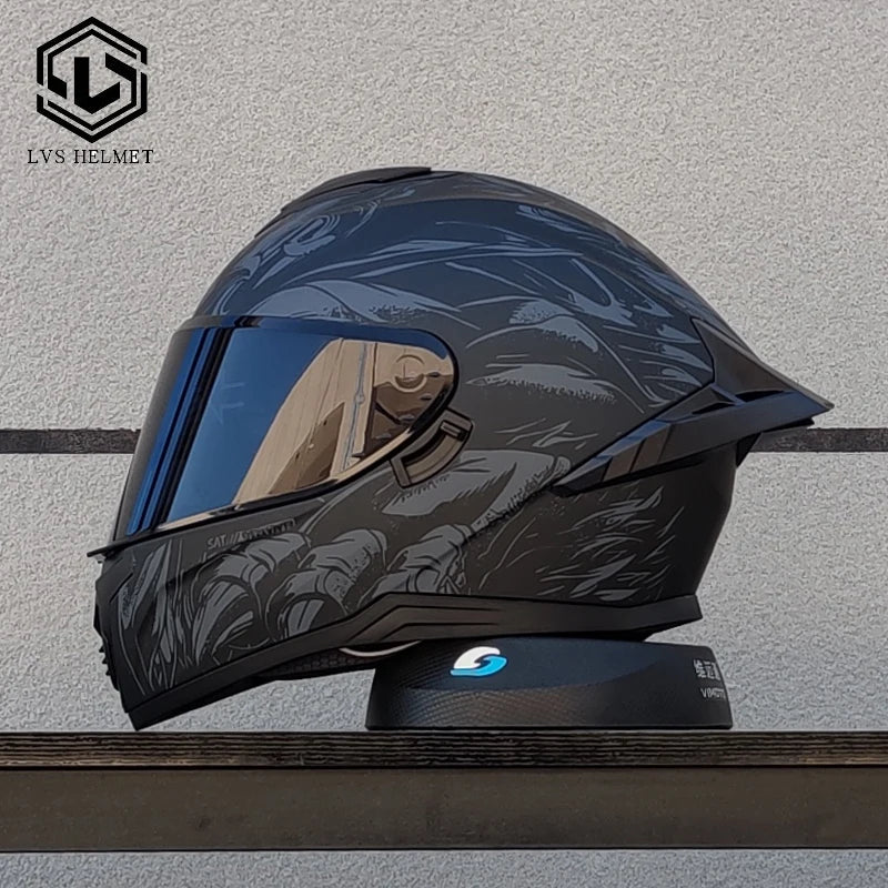 LVS high-quality adult motorcycle helmet with double lenses and full coverage track helmet, personalized large tail wing DOT