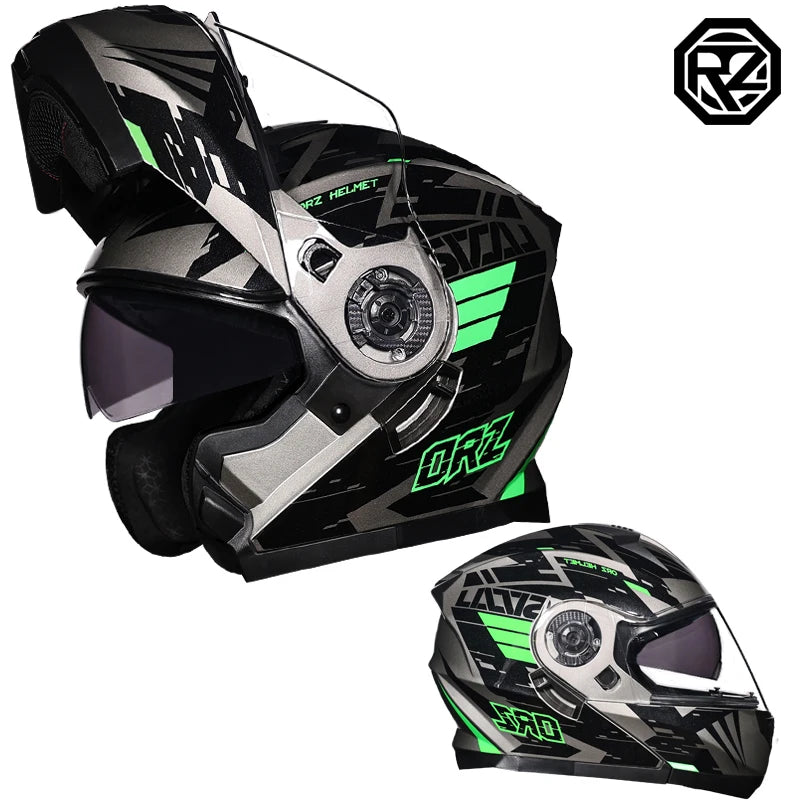 ORZ DOT Approved Full Face Helmets Crash Motorbike Protective Gear Men Women Flip Up Helmet Motorcycle Double Sun Visor