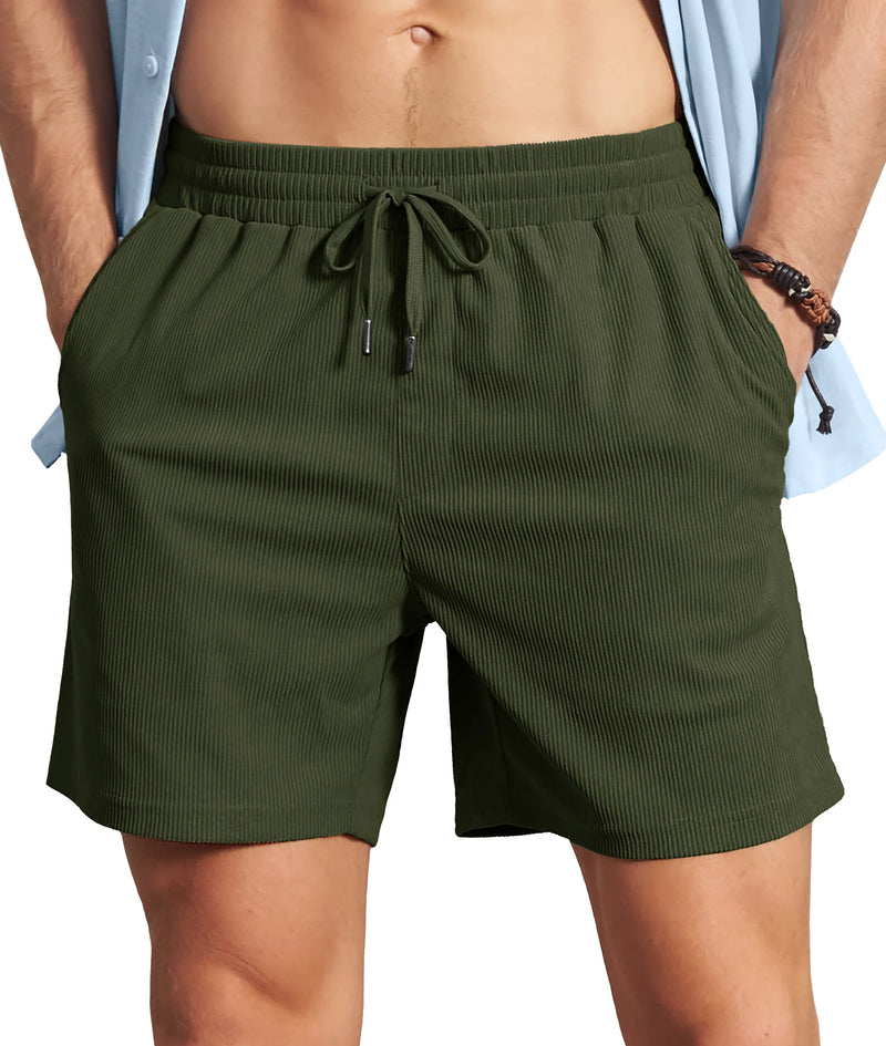TACVASEN Men's Corduroy Texture Casual Shorts 6" Inseam for Summer Beach Vacation Elastic Waist Drawstring Lightweight Pockets