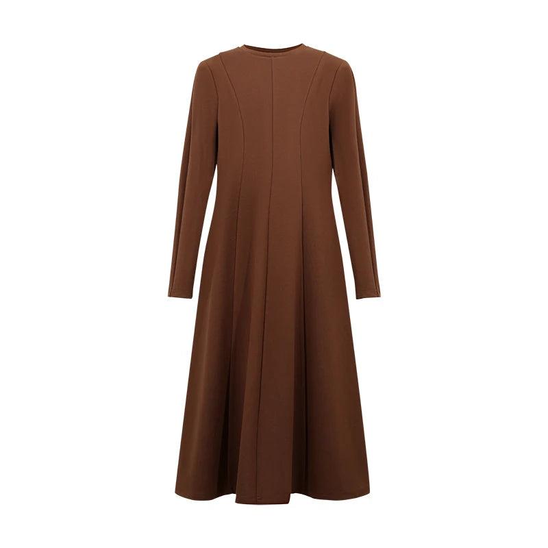 Amii Slim Dress Woman 2026 Autumn New O-Neck Stretch Long Sleeve Midi Dress Elegant Waist Cinched Casual Woman Clothes 12623013