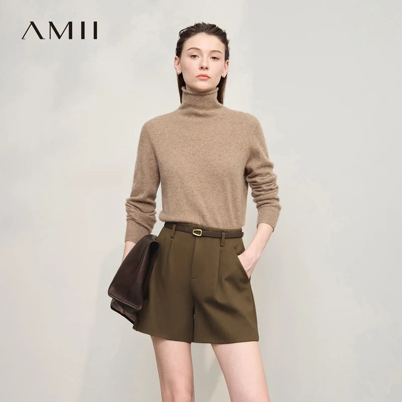 AMII Women's Shorts 2026 Winter New Solid Color Versatile Casual Shorts Women's Knitting Loose A-line Ladies Clothing 12524059