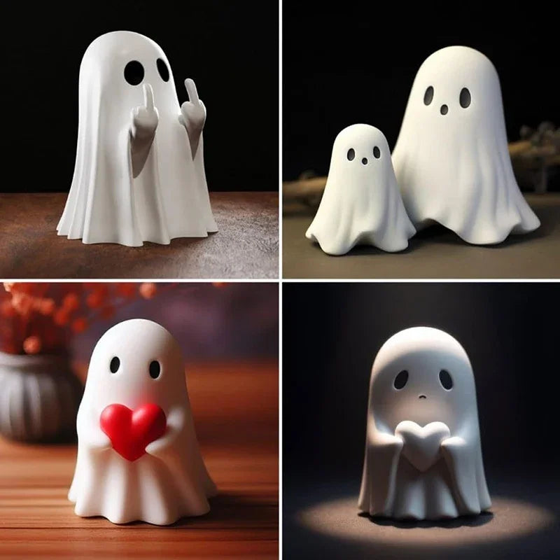 Cute ghost statue of middle finger, scary ghost figurines, holiday home decorations, Halloween decorations，Small Mini Decoration