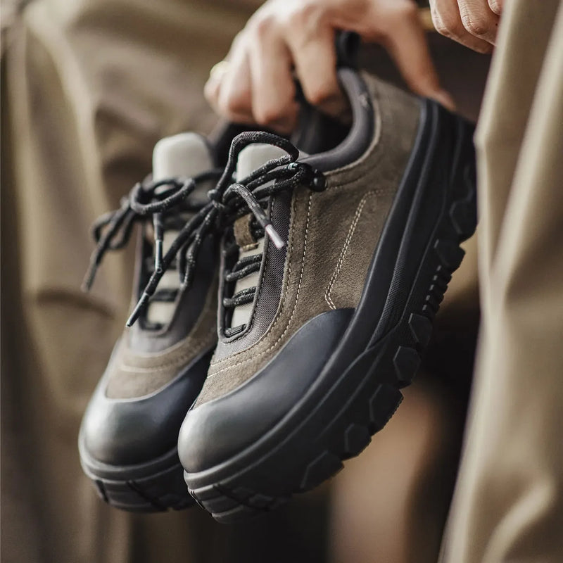 ស្បែកជើង Maden Retro Outdoor Hiking Chunky Sole ស្បែកជើងបង្កើនកម្ពស់ ស្បែកជើងកីឡា ស្បែកជើងប៉ាតាចងខ្សែ ស្បែកជើងក្តៅធម្មតាសម្រាប់រដូវស្លឹកឈើជ្រុះ រដូវរងា