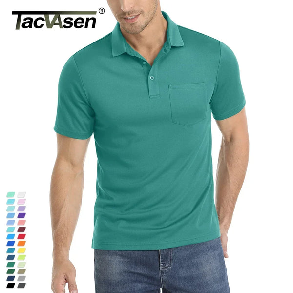 TACVASEN Summer Quick Dry Polos T-shirts Mens Breathable Sport Hiking Tee Shirts Casual Golf Polos T-Shirt Work Tops With Pocket