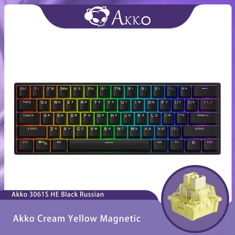 Akko 3061S Black HE Mechanical Keyboard 60% ANSI Russian RGB Magnetic Switch Rapid Trigger 8K TypeC Wired Custom Gaming Keyboard