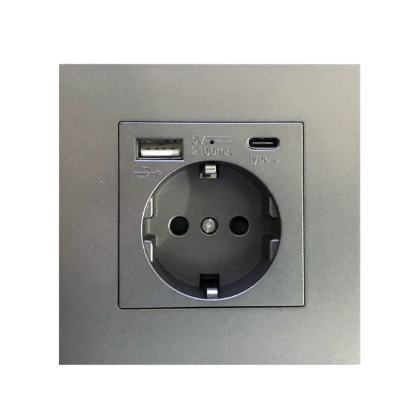រន្ធដោតជញ្ជាំងប្រភេទ USB C ពណ៌ប្រផេះរបស់ EU, អាដាប់ទ័រដោតជញ្ជាំងប្រភេទរន្ធ Type-C, រន្ធដោតភ្លើង 16A ជាមួយការសាកថ្មទូរស័ព្ទ USB, រន្ធដោតរុស្ស៊ី កាហ្សាក់ស្ថាន