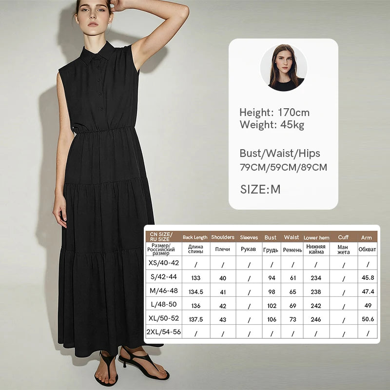 Amii Sleeveless Dress For Women 2026 Summer New Lapel Collar Waist Cinched A-Line Loose Midi Women's Casual Dresses 12642145