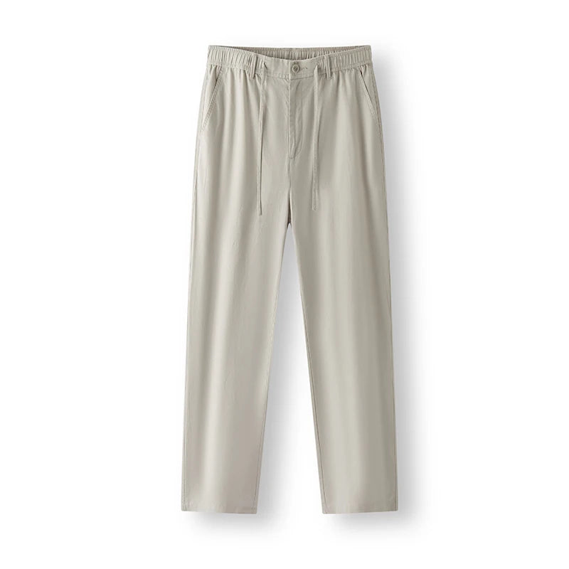 Semir Men Pants Cotton 2026 Linen Loose Fit Straight Solid Elastic Waist Urban Casual Everyday Style Soft Comfortable Daily