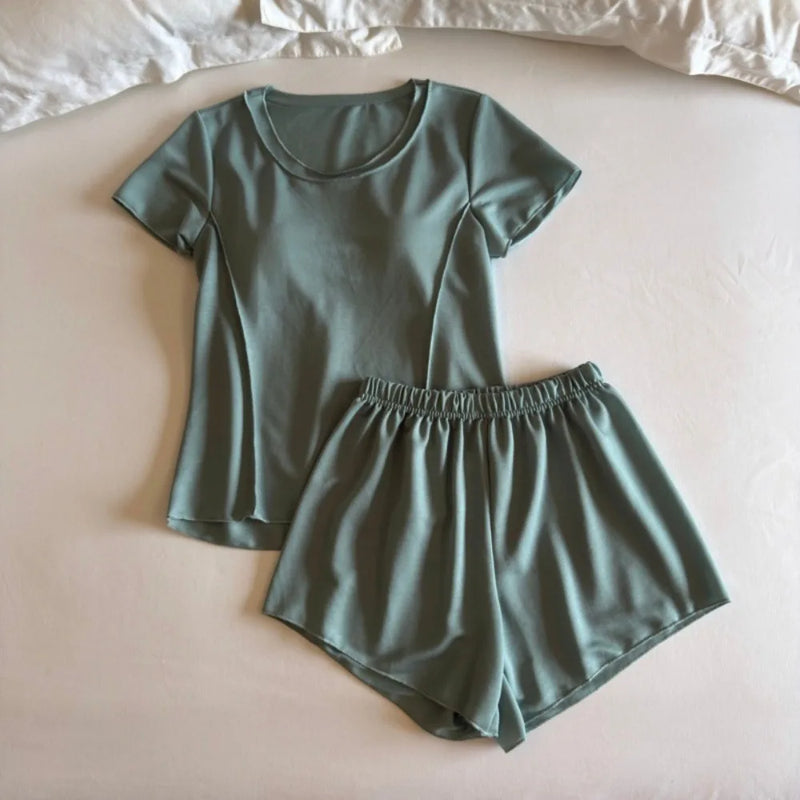 Summer Thin Short Sleeve Sleepwear Women's Pajamas Set New Chest Pad Homewear Nightwear Woman Clothing Set 2 Piece Pijama Suit