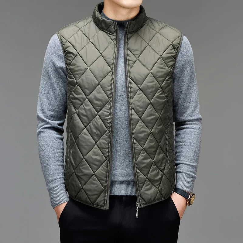 Mens Casual Light Padded Sleeveless Gilet Stand Collar Diamond Quilted Vest Windproof Waistcoat Outdoor Inner Layer Top
