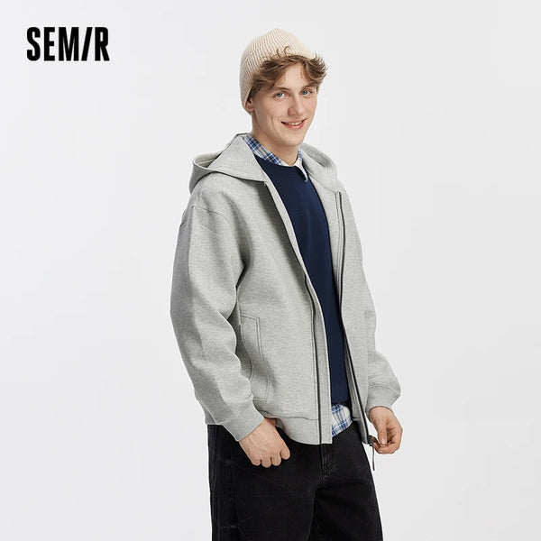 អាវក្រៅបុរស Semir ប៉ាក់មានមួក កប្បាសទន់ រដូវស្លឹកឈើជ្រុះ រលុង មូលដ្ឋាន ធម្មតា រចនាប័ទ្មគូស្នេហ៍ ទម្ងន់ស្រាល អាវក្រៅសម្រាប់ប្រើប្រាស់ប្រចាំថ្ងៃ
