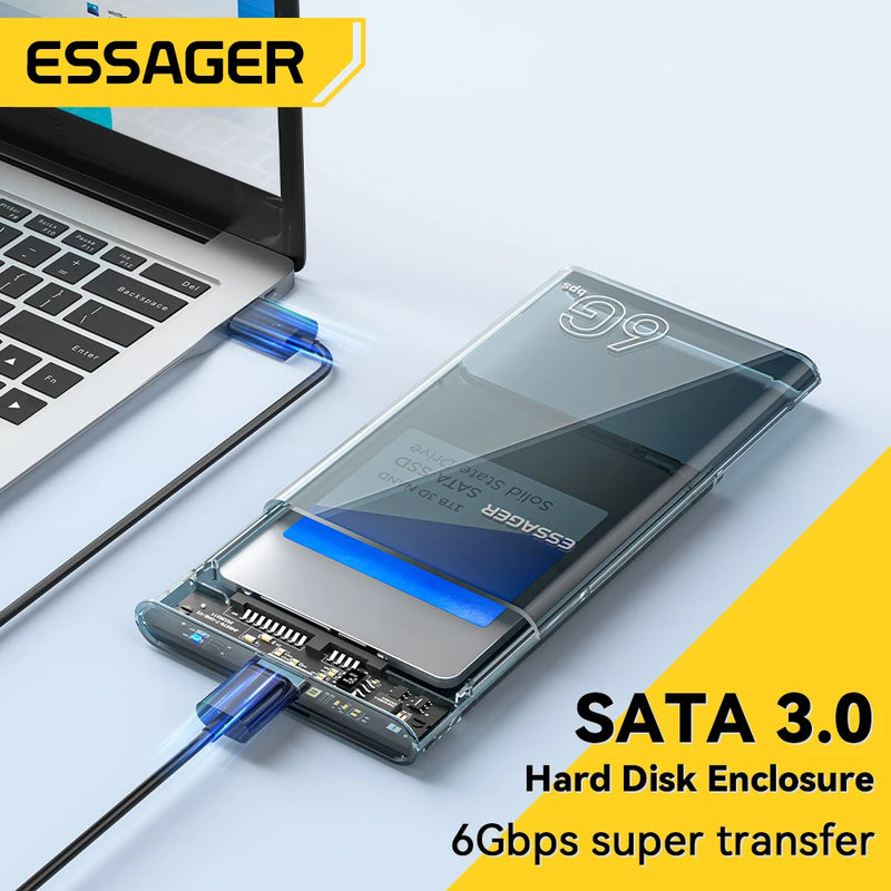 ប្រអប់ Essager ទំហំ 2.5 អ៊ីញ SATA Box USB 3.0 HDD Enclosure Mobile Hard Drive Cases សម្រាប់ SSD ទំហំ 2.5 អ៊ីញ SATA Storage Enclosure Hard Disk Case