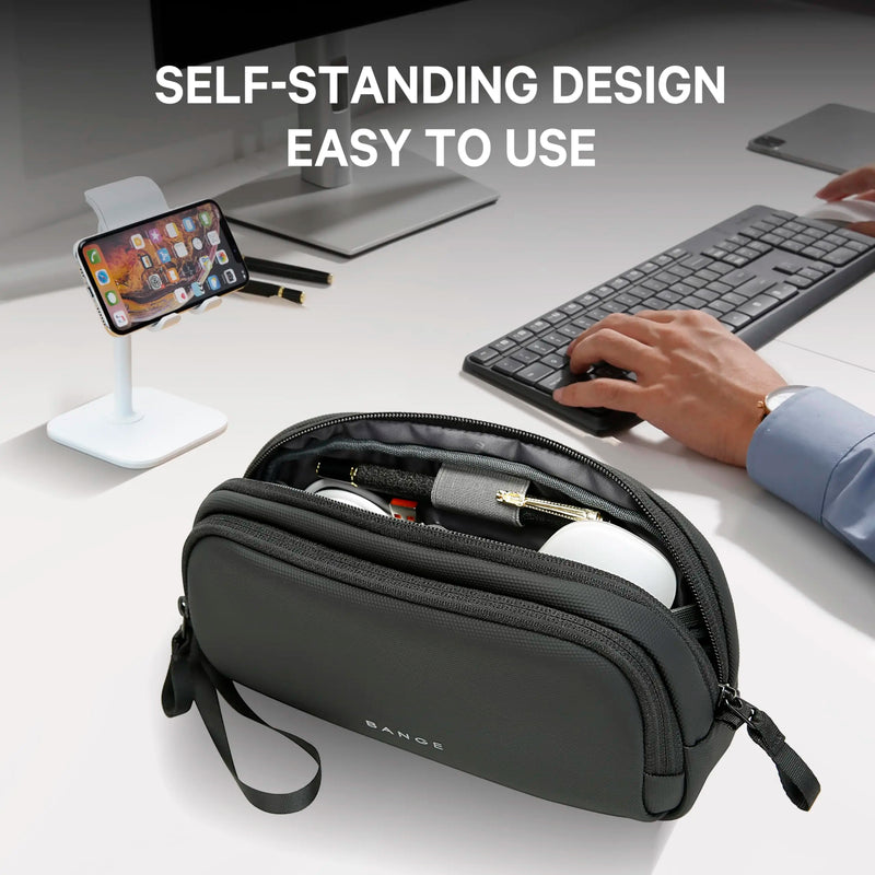 BANGE YKK Double Zipper Men Travel Organizers Portable Male Travel Bag Oxford Clutch Data Cable Storage Bags for Digital Product