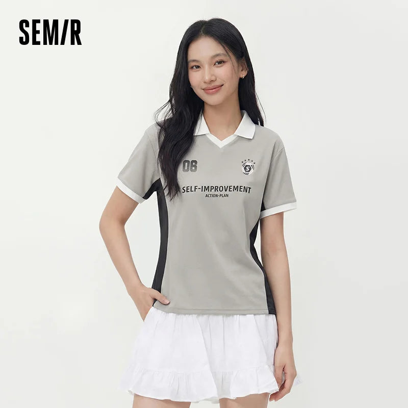 Semir Womens Shirt 2026 American Style Letter Printed Patchwork Loose Lapel Casual Fashion Soft Comfortable Breathable