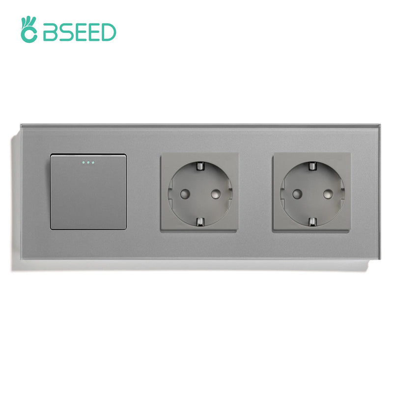 BSEED Mechanical Wall Button Switch 1/2/3Gang 1Way With Wall Power Socket Glass Frame USB Type-C Charge Port Home Improvement