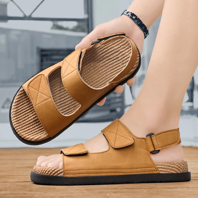 Thick Soles Bottom Platform Mens Leather Sandals Men Adjustable Slippers Sandals Soft Comfortable Summer Shoes
