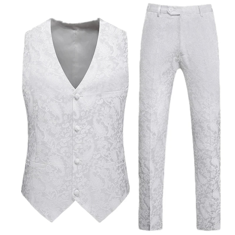 Men's Red Two-Piece Set, Sleeveless V-neck Vest with Trousers, White, Black, Red, Silver, Green,Purple To Choose From!