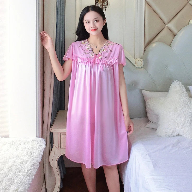 Nightwear Sexy Night Dress Nightie Sleeping Home Dress Pijama Plus Size Sleepwear Women's Silk Satin Sleepdress Nightgowns