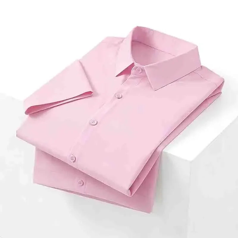 2026 New Men's Breathable Navy Blue Short Sleeve Shirt Summer Casual Button Up Top for Daily Commute