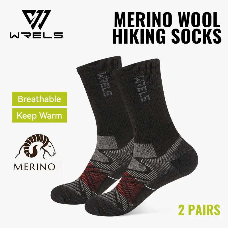 WRELS 1/2/3pairs Merino Wool Socks Hiking Socks Breathable Cushion Sweat Wicking Running Warm Thermal Compression Wool Socks