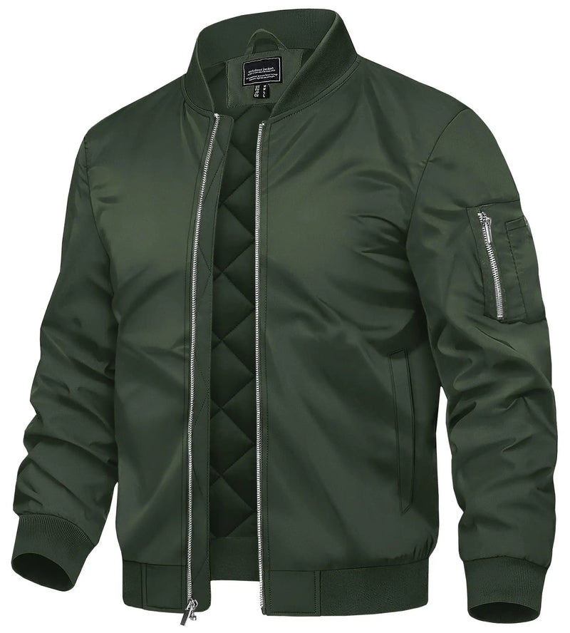 TACVASEN Men's Autumn And Winter Full-Zip Padded Jacket Warm Polyester Waterproof Coat with 5 Pockets for Casual Outdoor Wear