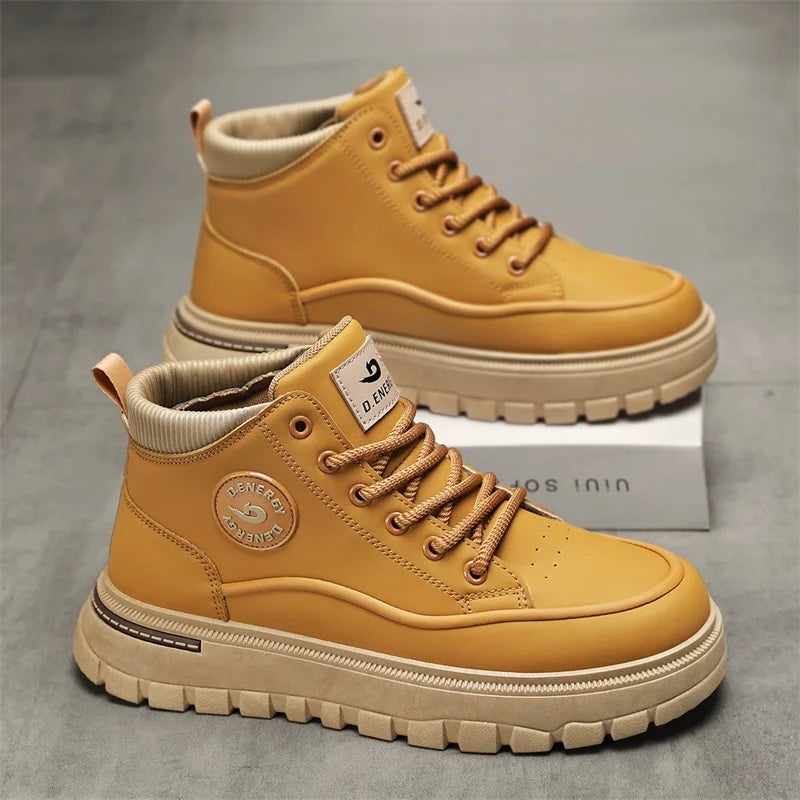 Men's boots spring autumn new soft-sole non-slip outdoor casual boots fashion youth Joker comfort sports high-top tooling boots