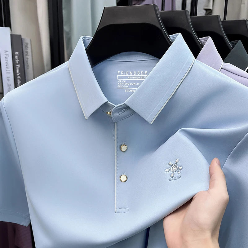 High-End Men Short-Sleeved Polo Shirt Lapel Button Letter Print Outdoor Sports Summer New T-Shirt Golf Business Casual Men'sWear