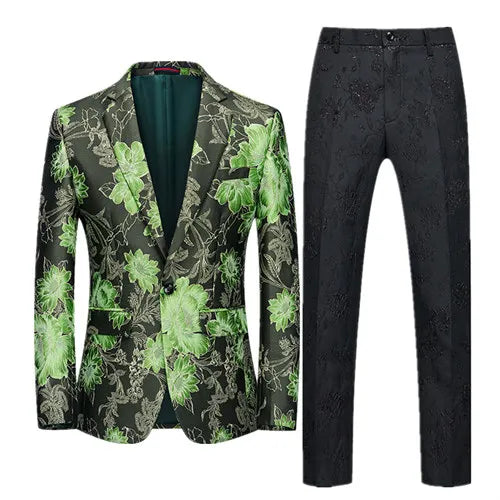 2026 Men's Blue Embroidered Two-Piece, Red Slim Fit Suit Jacket and Trousers Red Green Blazers Coat with Pants, Asian Size 6XL