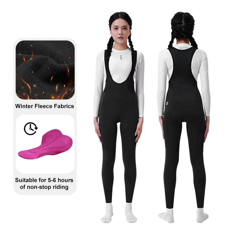 INBIKE Thermal Cycling Bib Pants Women Winter Bike Biking Bib Tights Padded Bicycle Long Leggings with Pockets MTB Cycling Pants