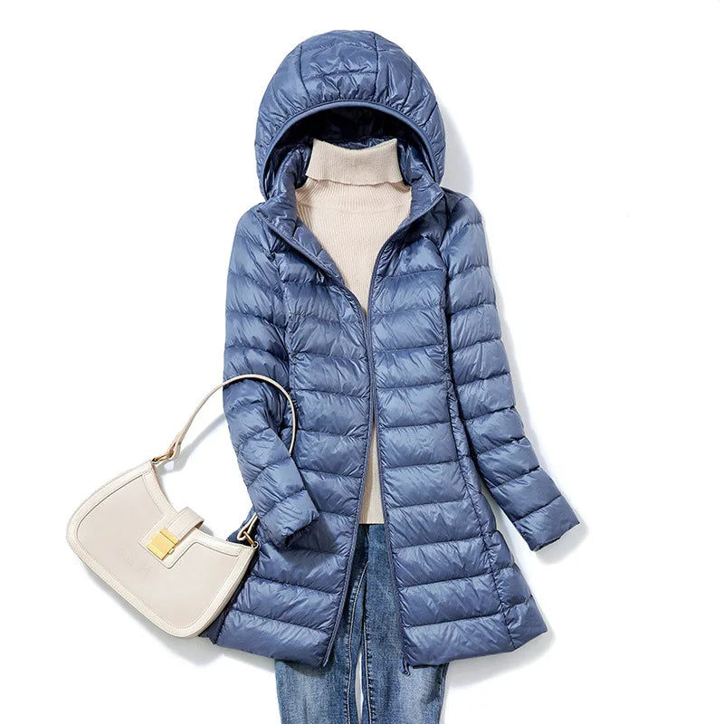 2026 New Waterproof Overcoat Women's Removable Cap Long-sleeved Parkas Winter Warm Jacket Female Red Blue Light/Thin Coats