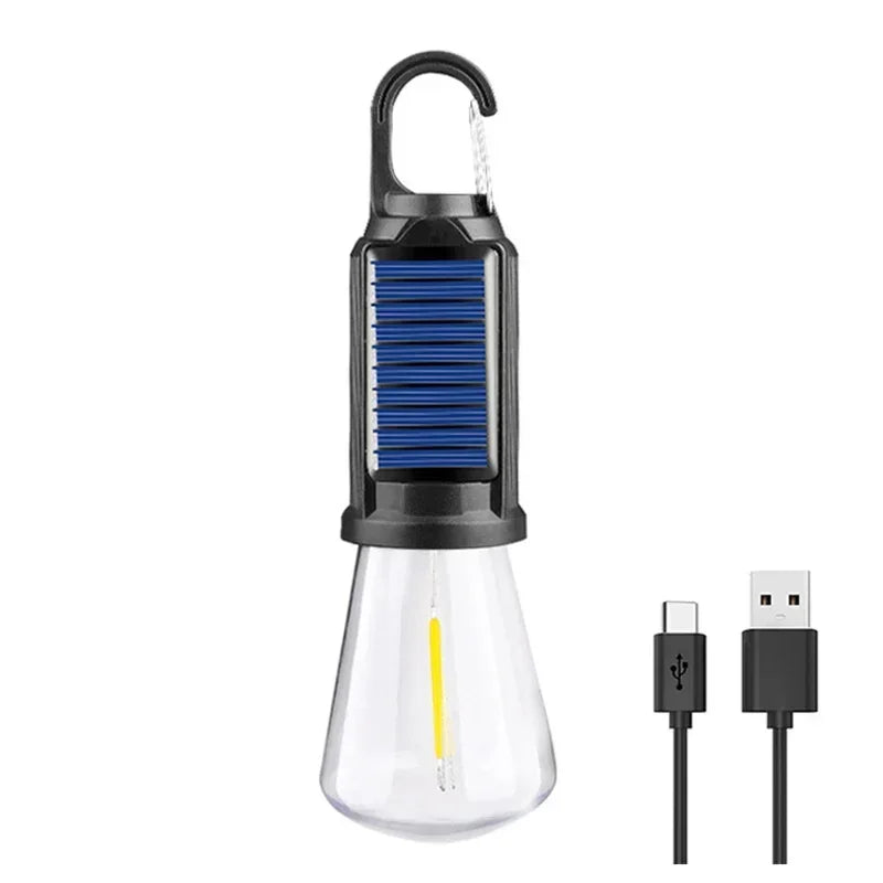 Solar Powered LED Camping Lamp USB Charging LED Lighting Lantern Waterproof Portable Handheld Lamp for Outdoor BBQ Camping