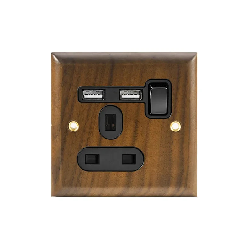 DepoGuye High quality retro American light switch socket, pure wood brass toggle switch plate, home &bed wall light switch