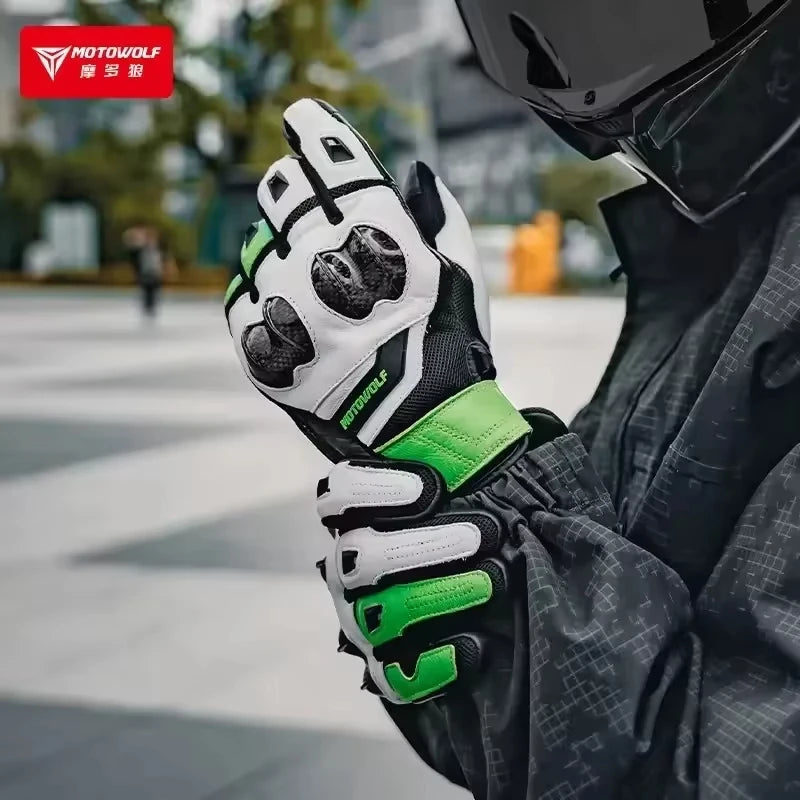 ស្រោមដៃស្បែកម៉ូតូ MOTOWOLF ស្រោមដៃជិះបួនរដូវ ការពារជាតិសរសៃកាបូន អេក្រង់ប៉ះ ការពារការធ្លាក់ មានខ្យល់ចេញចូលបានល្អ
