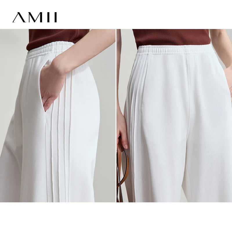 AMII Minimalist រដូវស្លឹកឈើជ្រុះឆ្នាំ ២០២៥ ខោជើងធំសម្រាប់នារីទើបមកដល់ថ្មី ខោរលុង កប្បាសសុទ្ធ ប៉ាក់ធម្មតា សម្លៀកបំពាក់នារី 12523098