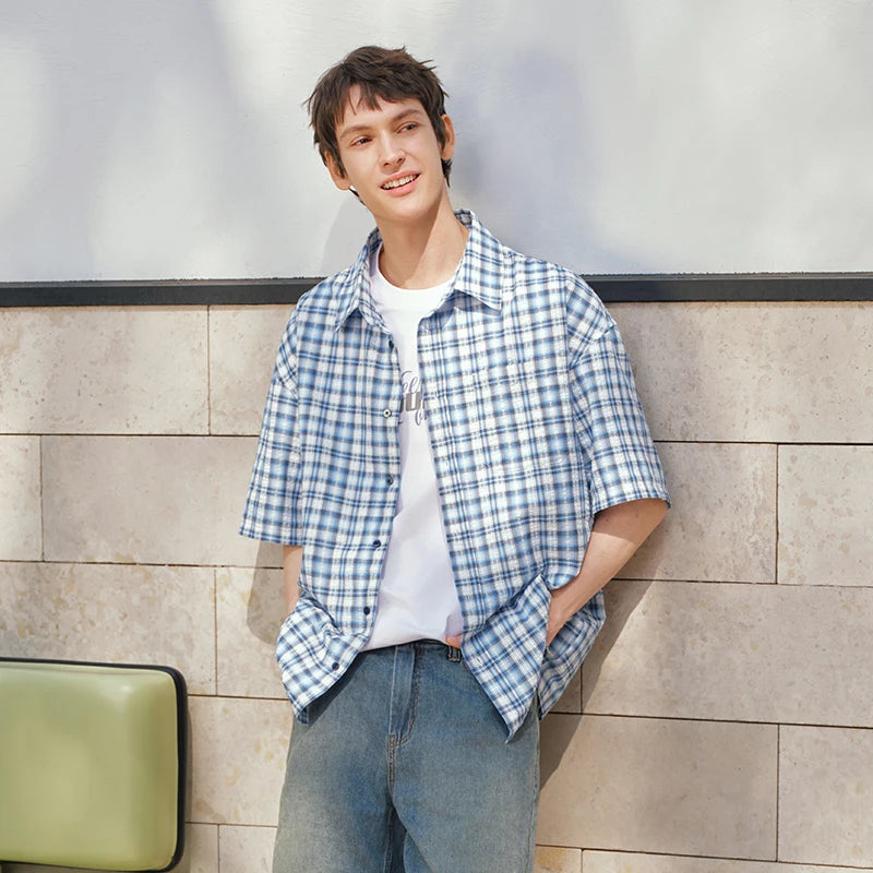Semir Mens Shirt 2026 Loose Plaid Lapel Fashion Patch Pocket Casual Versatile Soft Daily Wear