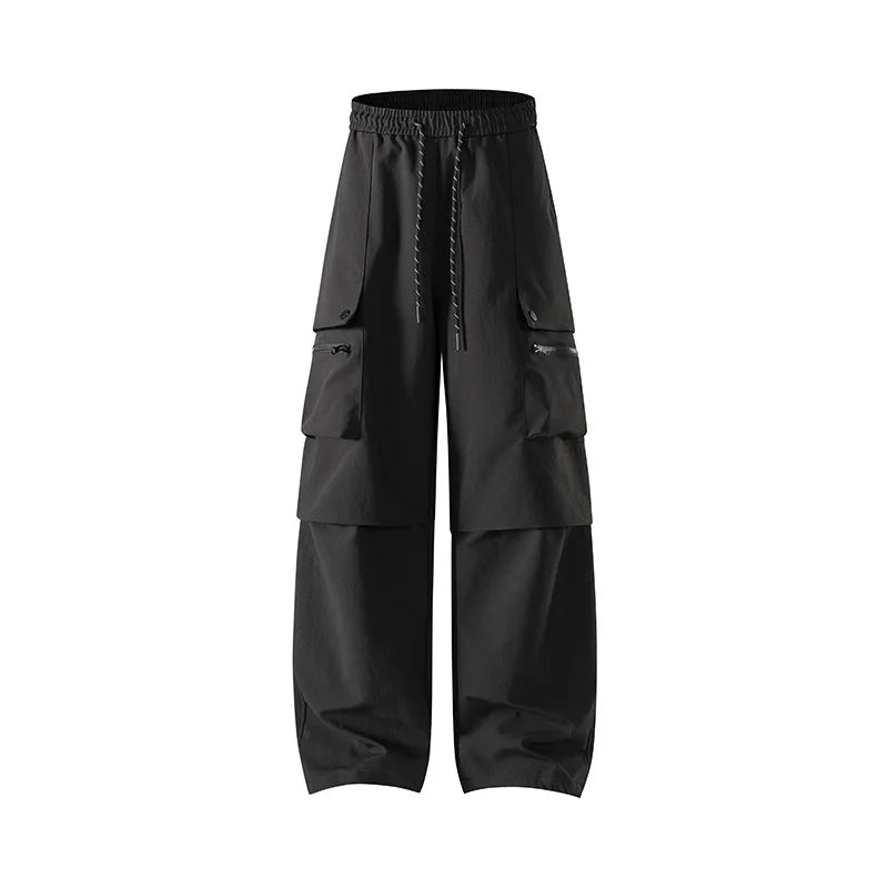 American Style Urban Outdoor Parachute Pants – Lightweight Relaxed Fit Streetwear Trousers with Large Patch Pockets