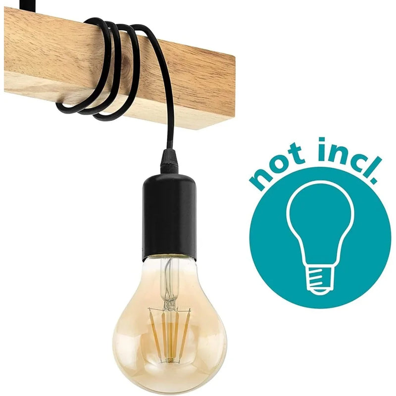 ចង្កៀងពិដានឈើ JOYINLED 3 អំពូល E27 ធ្វើពីដែកខ្មៅ ចង្កៀងពិដានបន្ទប់ទទួលភ្ញៀវ ចង្កៀងតុបតែងពិដានព្យួរ