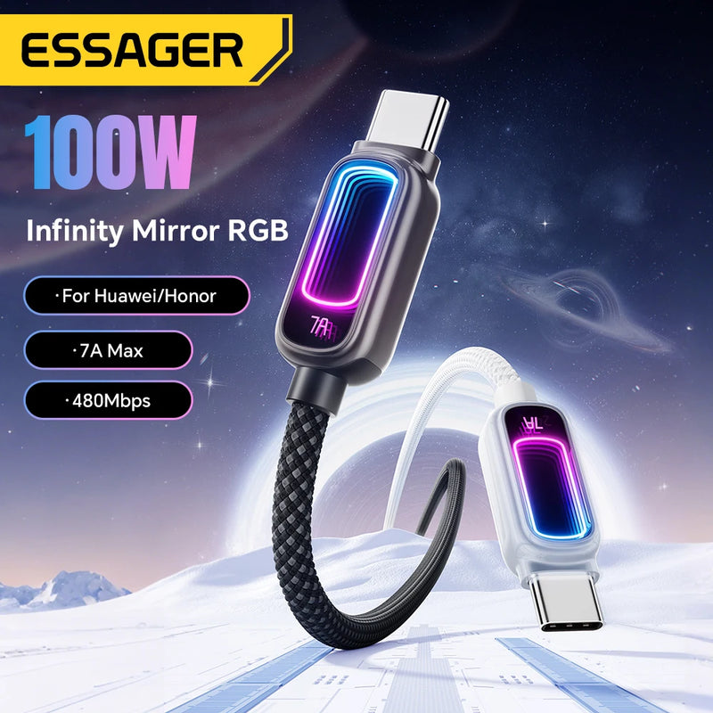 Essager 7A USB Type C Cable For Realme Xiaomi Huawei OPPO 100W PD Fast Charging Cable For MacBook Laptop iPhone 17 iPad Samsung