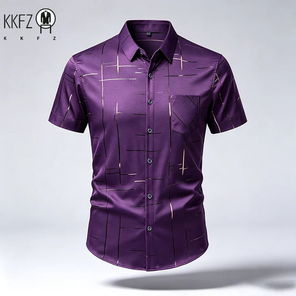 New Mens Lapel Short Sleeve Dress Shirts Anti Wrinkle Smooth Touch Fabric Slim Silhouette Office Daily Wear Tops